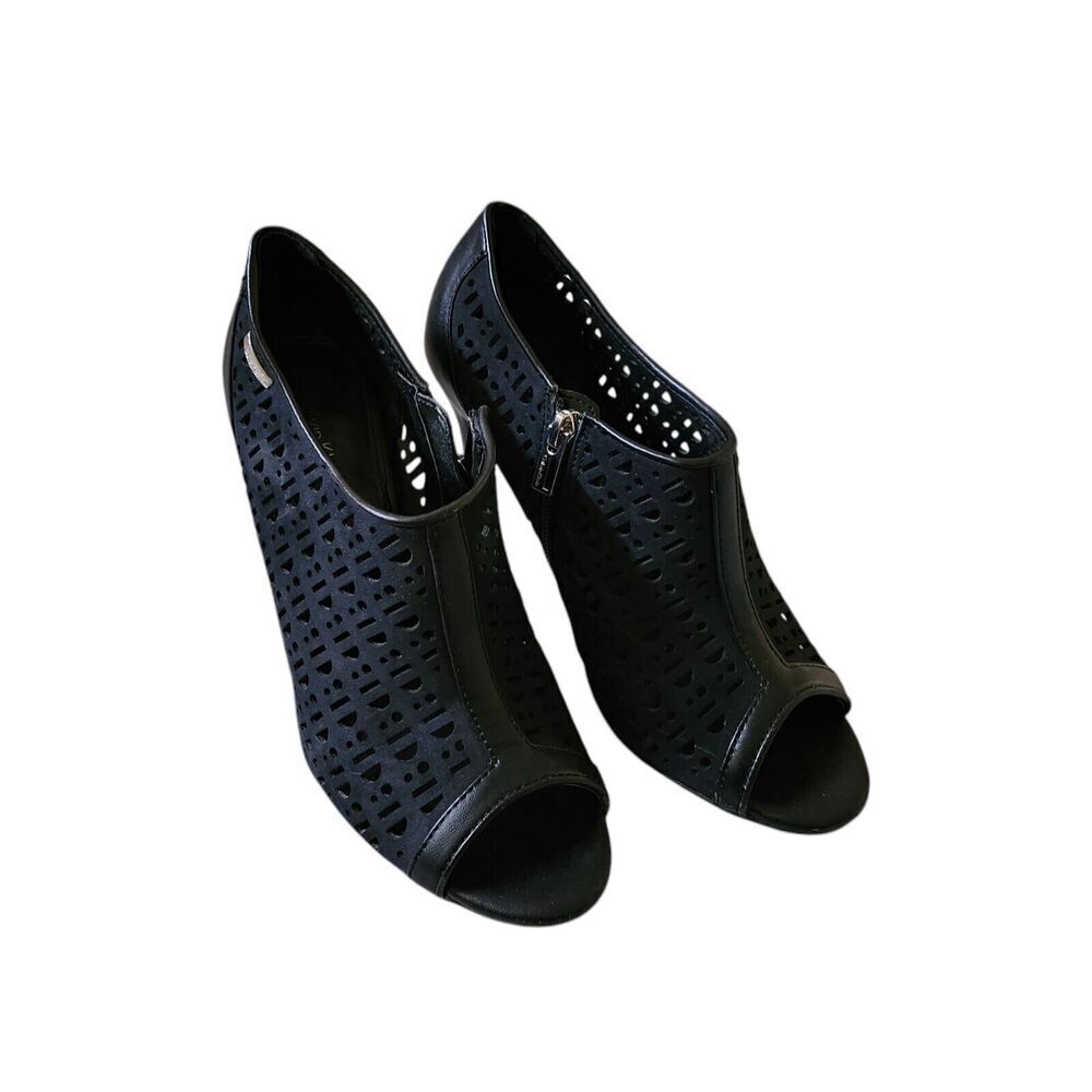 Calvin Klein Heels Womens 7.5 Black Open Toe Side Zip Stiletto Kailani‎ Bootie